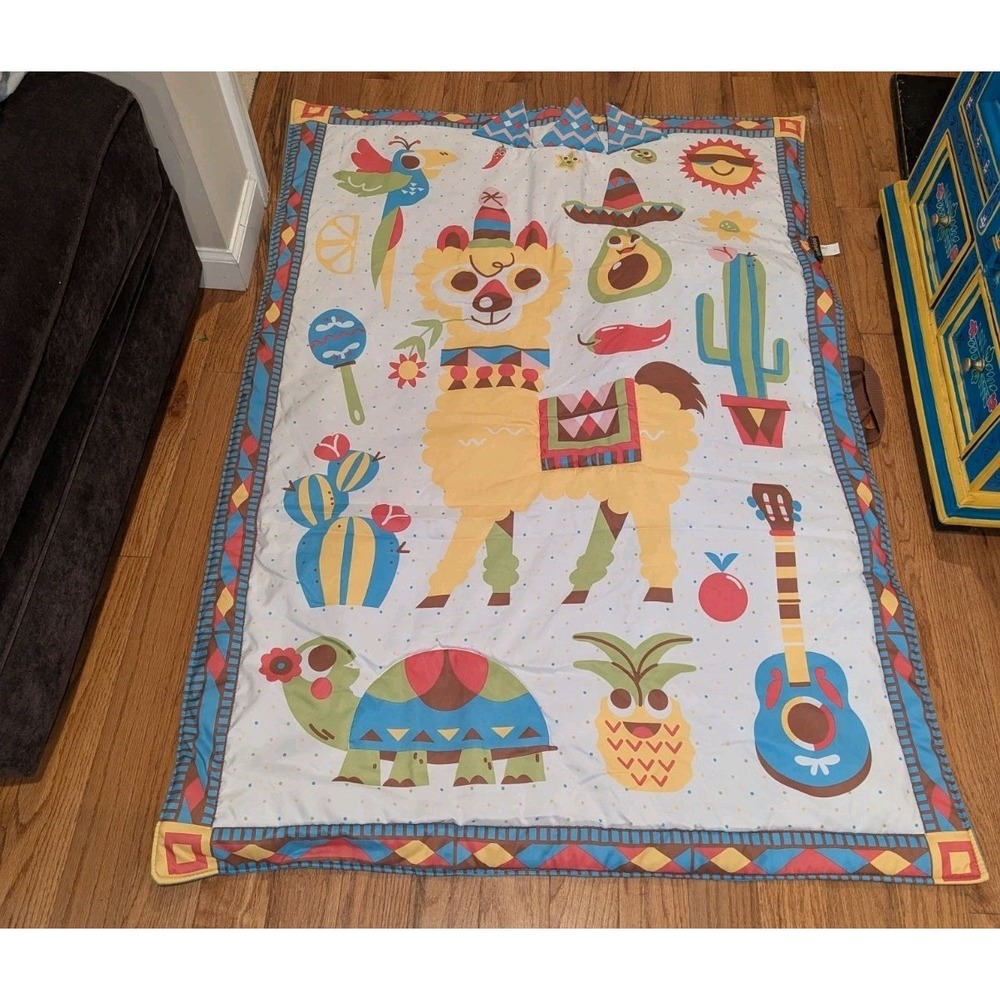 Boho Fiesta Kidcore Yookidoo Llama Picnic Blanket Foldable Play Mat 55 x39